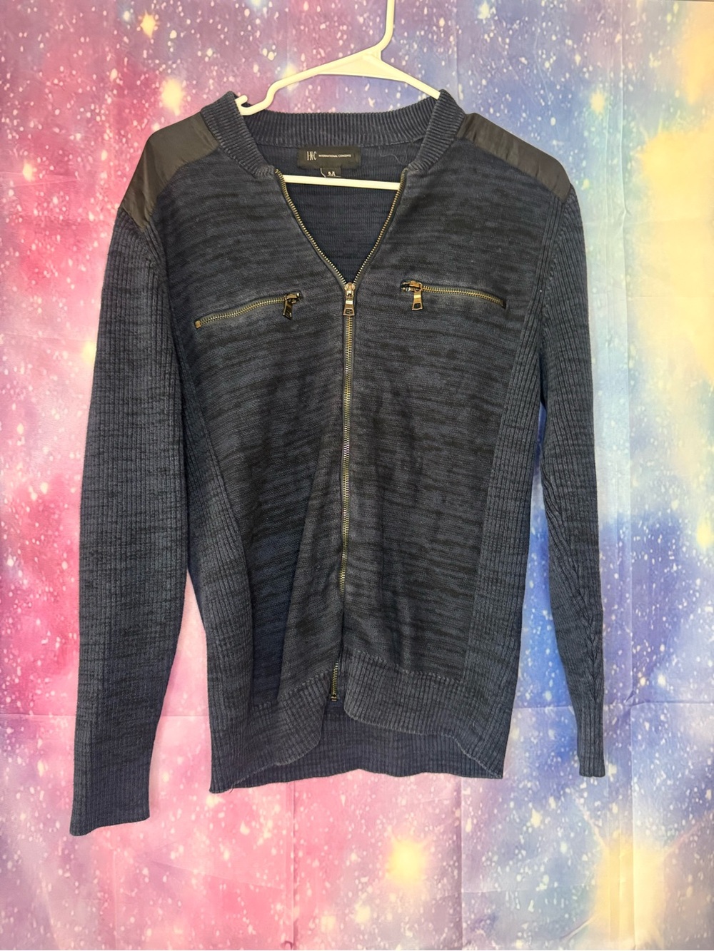 INC International Concepts men's navy blue quilted bomber jacket 🛍